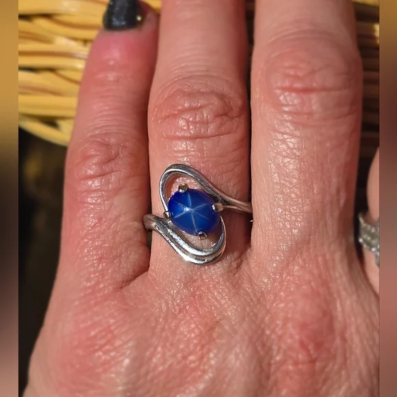 Blue Star Gek Stone Ring Set in White Gold Electroplated - Picture 2 of 5